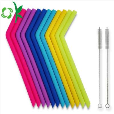 OKSILICONE Reusable Silicone Straws Long Flexible Drinking Straws with Cleaning Brush