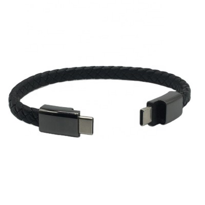 Newest Fashion Type- C Double Head Charger Bracelet Braided Leather Wristband Data Charger Cord Fast Charger USB Data Cable