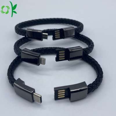 Hot Selling Fashion Style Leather USB Charging Cable Bracelet Wrist Data Charger for Cell Phone,for iPad,for iPod